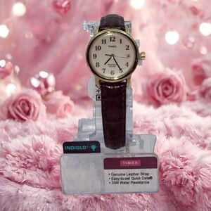 New Timex T20071WF Indiglo Women's Gold Tone Brown Leather Strap Watch 30M WR
